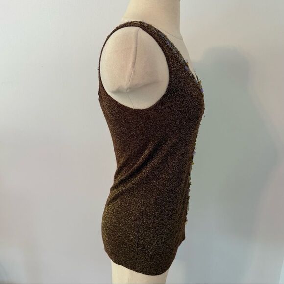 Necessary Objects Vintage Brown Knit Sequin Front V-Neck Sleeveless Top Medium - Picture 5 of 7